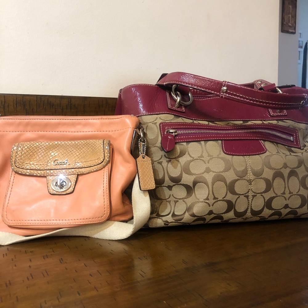 Coach Brown and Pink Crossbody Bag Set